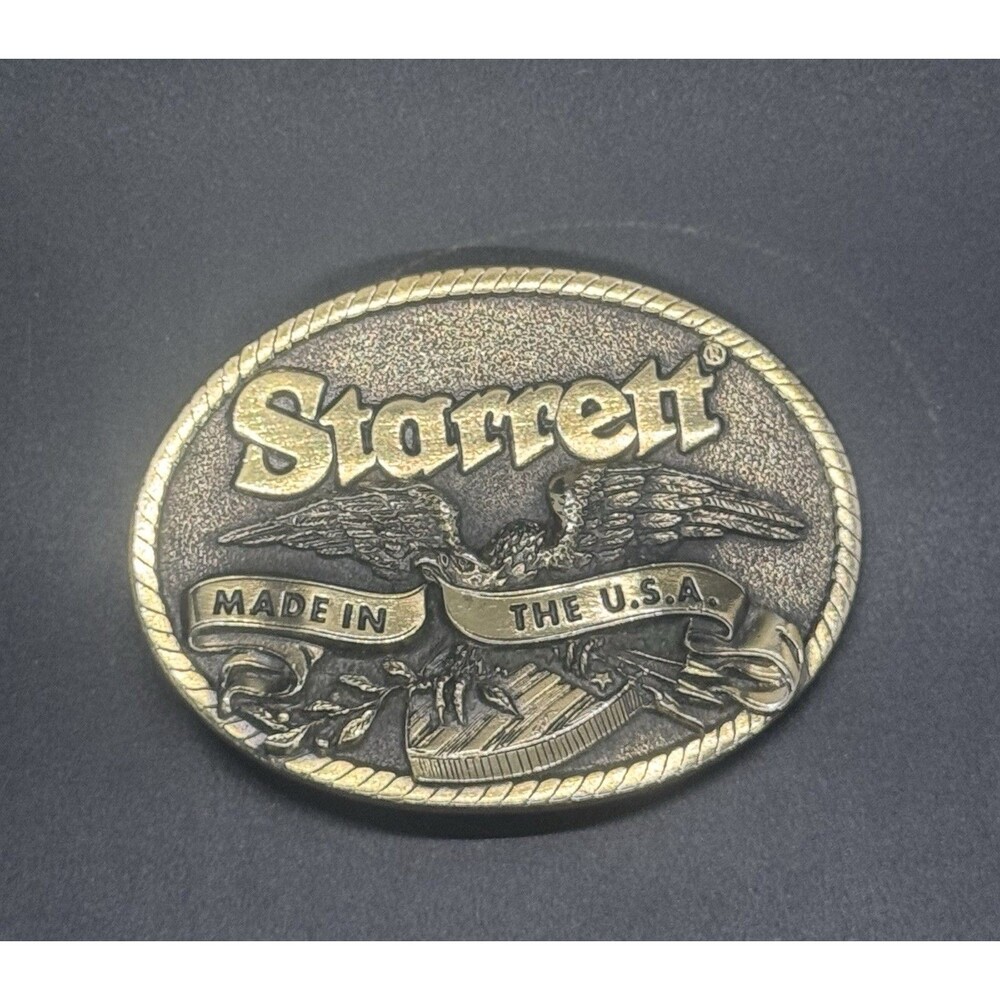 Vintage Starrett Made in the USA Brass Belt Buckle Oval Western Cowboy